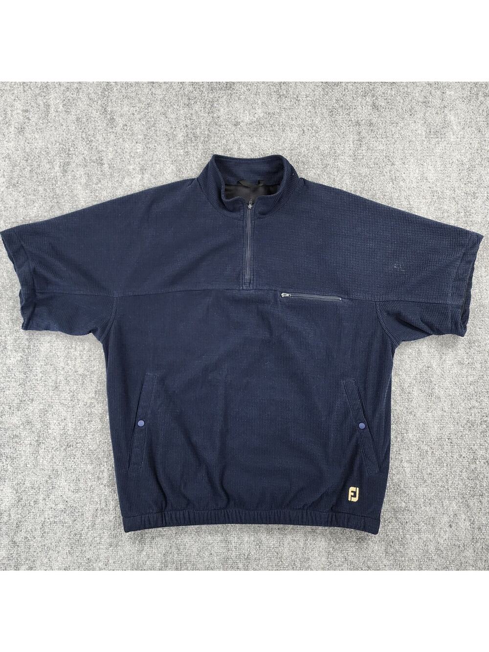 Footjoy Jacket Mens Large Blue Short Sleeve 1/4 Zip Seersucker Performance Golf